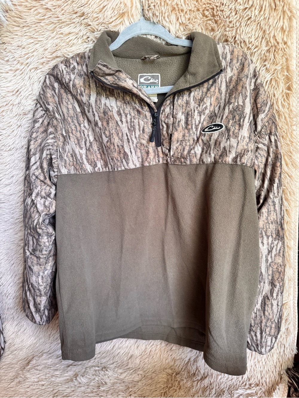 Drake Olive Green Camo-Panel Half-Zip Pullover